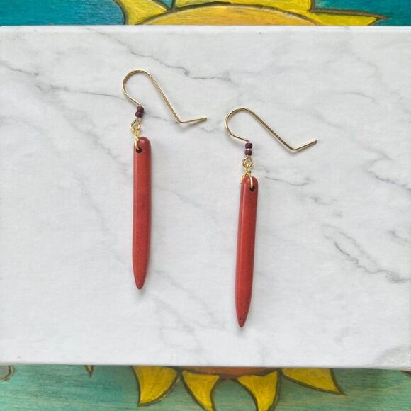 Maroon Crystal Dagger Drop Bar Earrings - Picture 3 of 5